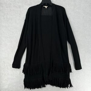REBECCA TAYLOR‎ Cashmere Blend Long Line Duster Cardigan Sweater LARGE Fringe